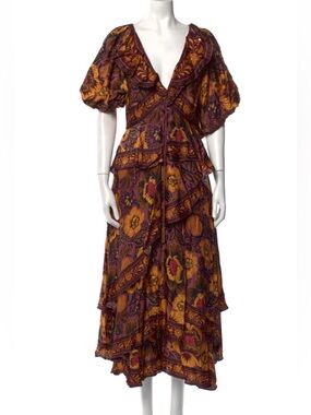 Farm Rio Floral Tiered Midi Dress in Plum